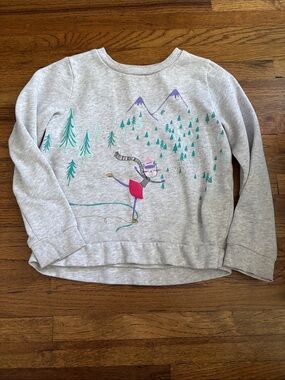 Jumping Beans Softest Fleece grey crewneck girls sweater with skating cat